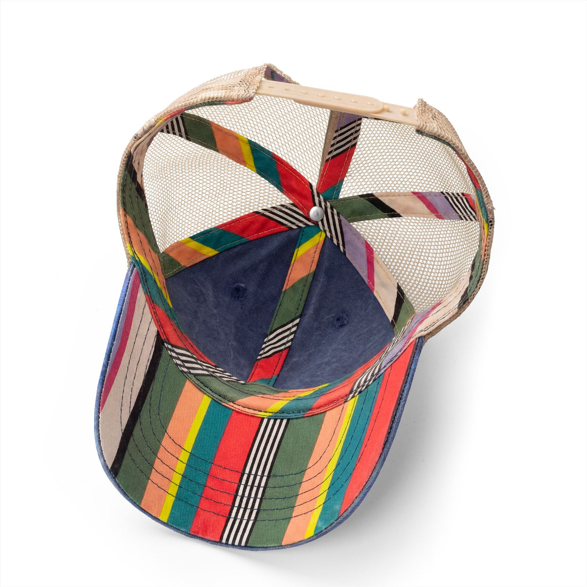 Colorful stripe patterned  with mesh back on a white background