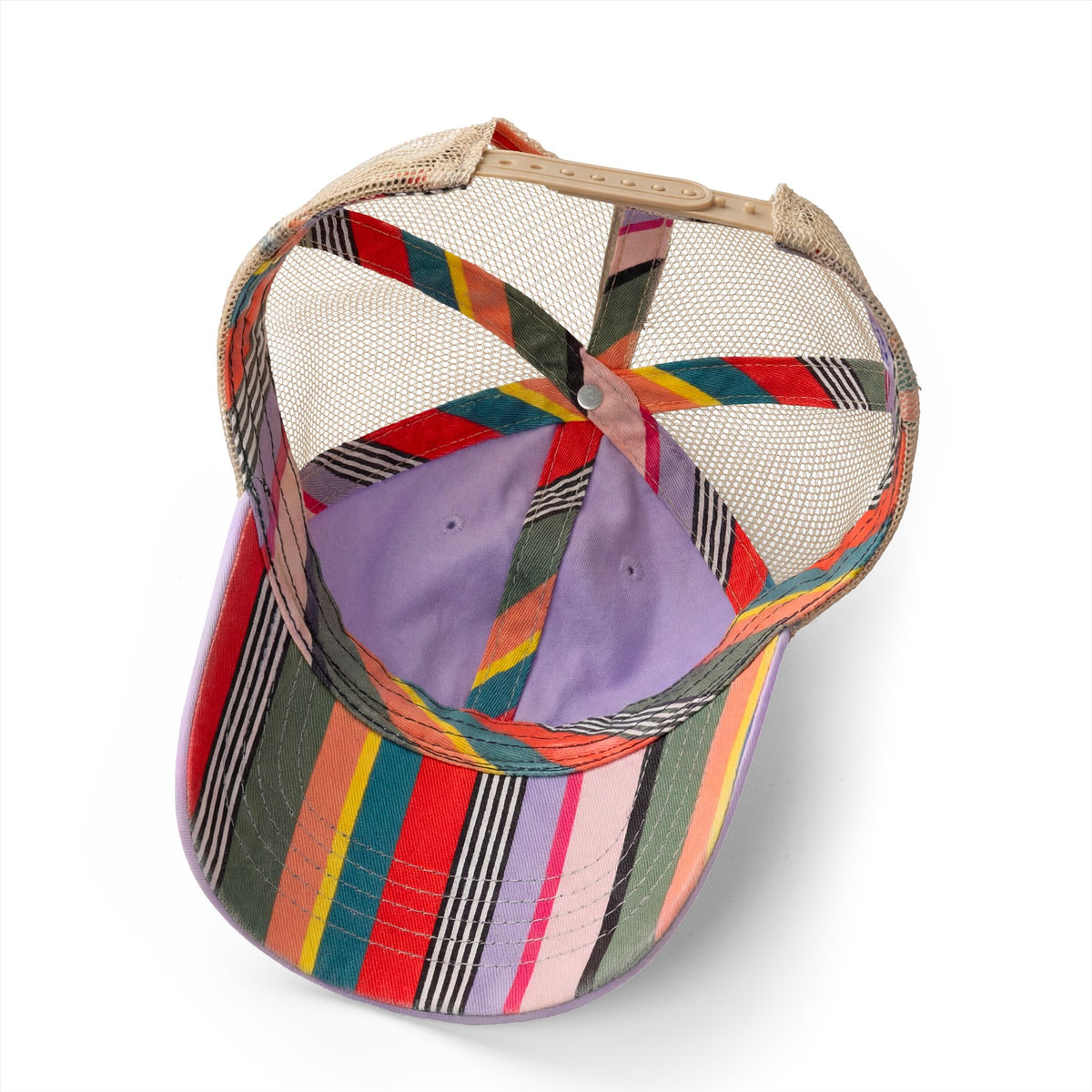 Colorful striped visor cap on a white background