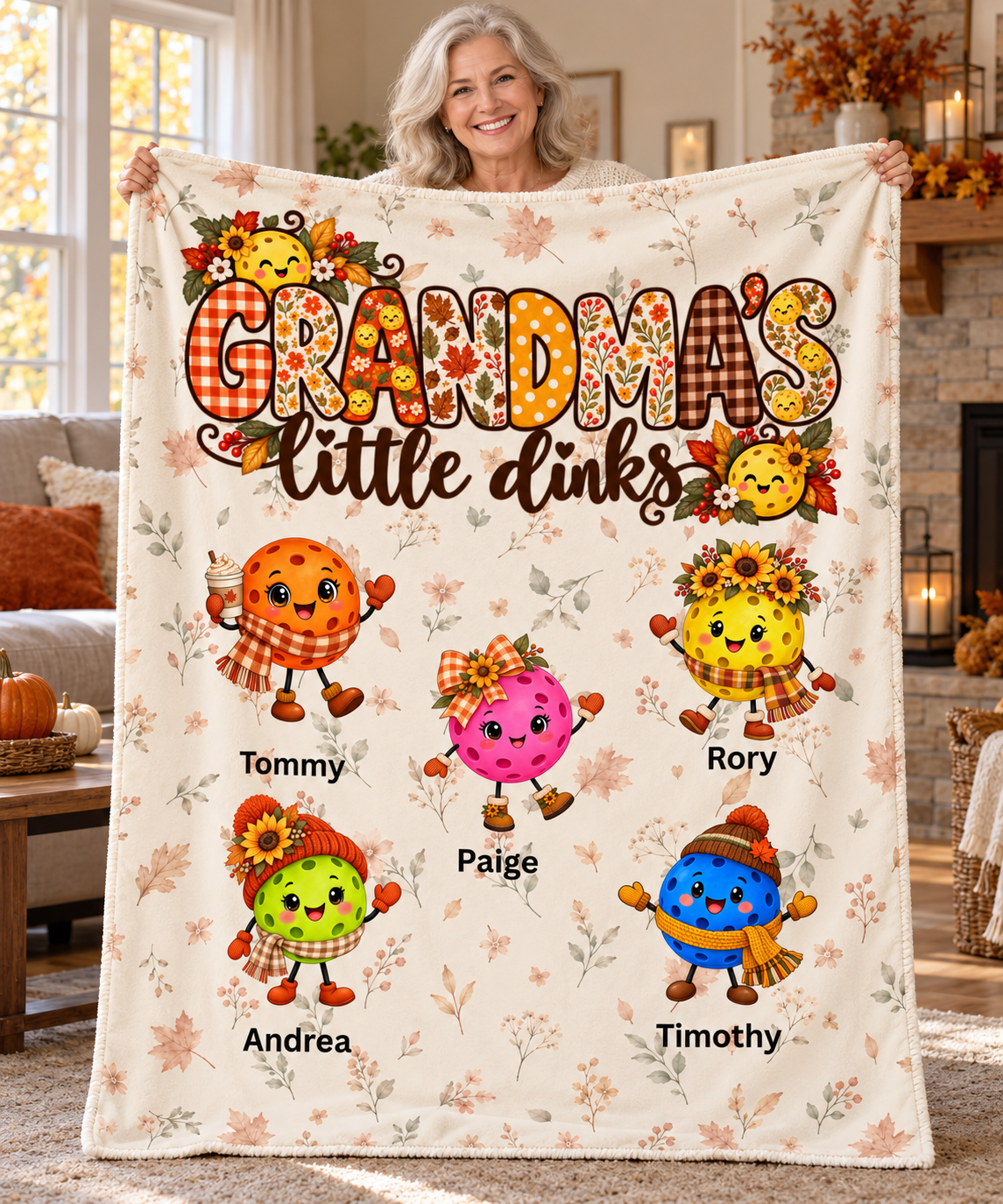 Personalized Grandma’s Little Dinks Fall Blanket, Grandkids Names On Velveteen Plush Blanket