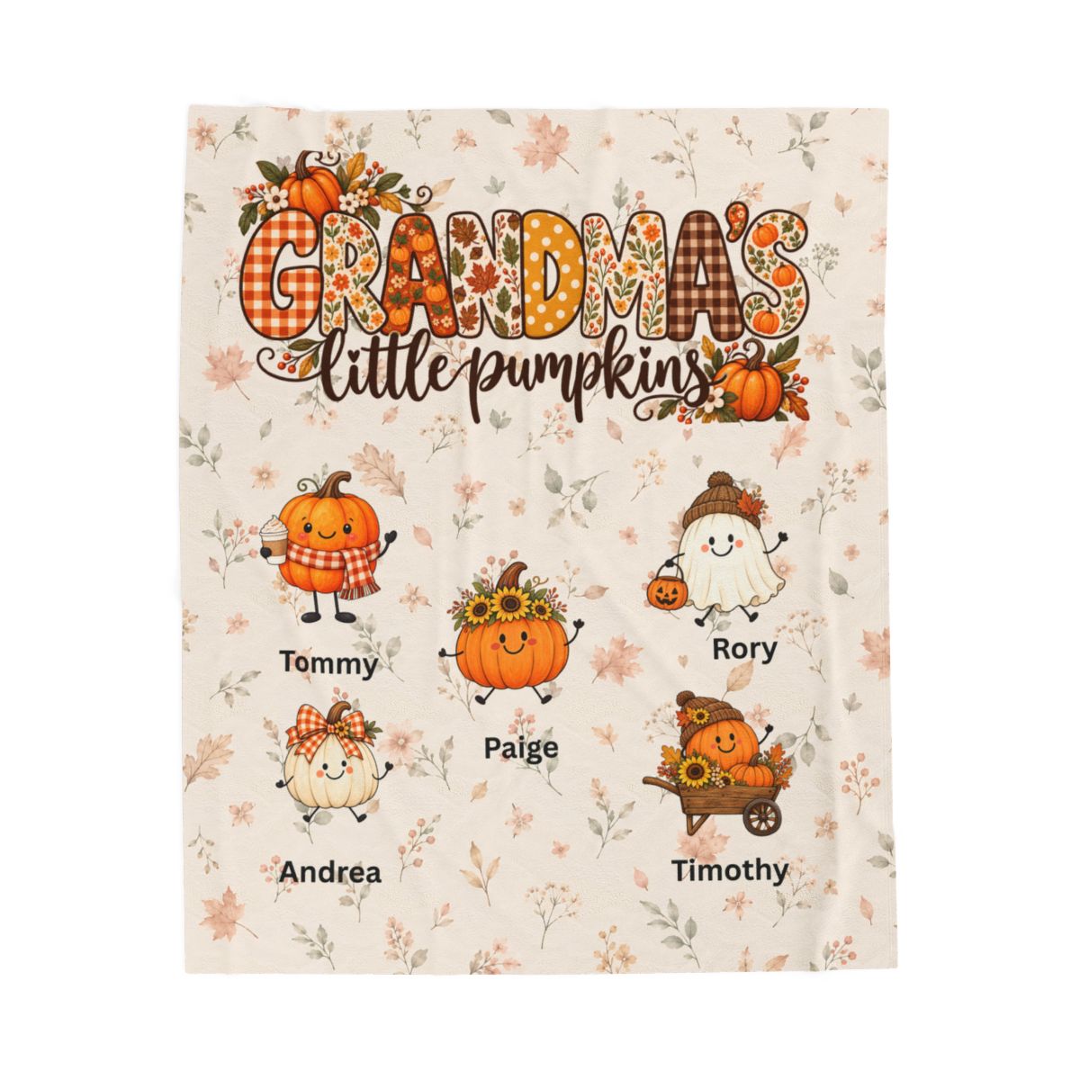 Personalize Grandma's Little Pumpkins Blanket, Custom Fall Theme, Grandkids Names On Velveteen Plush Blanket