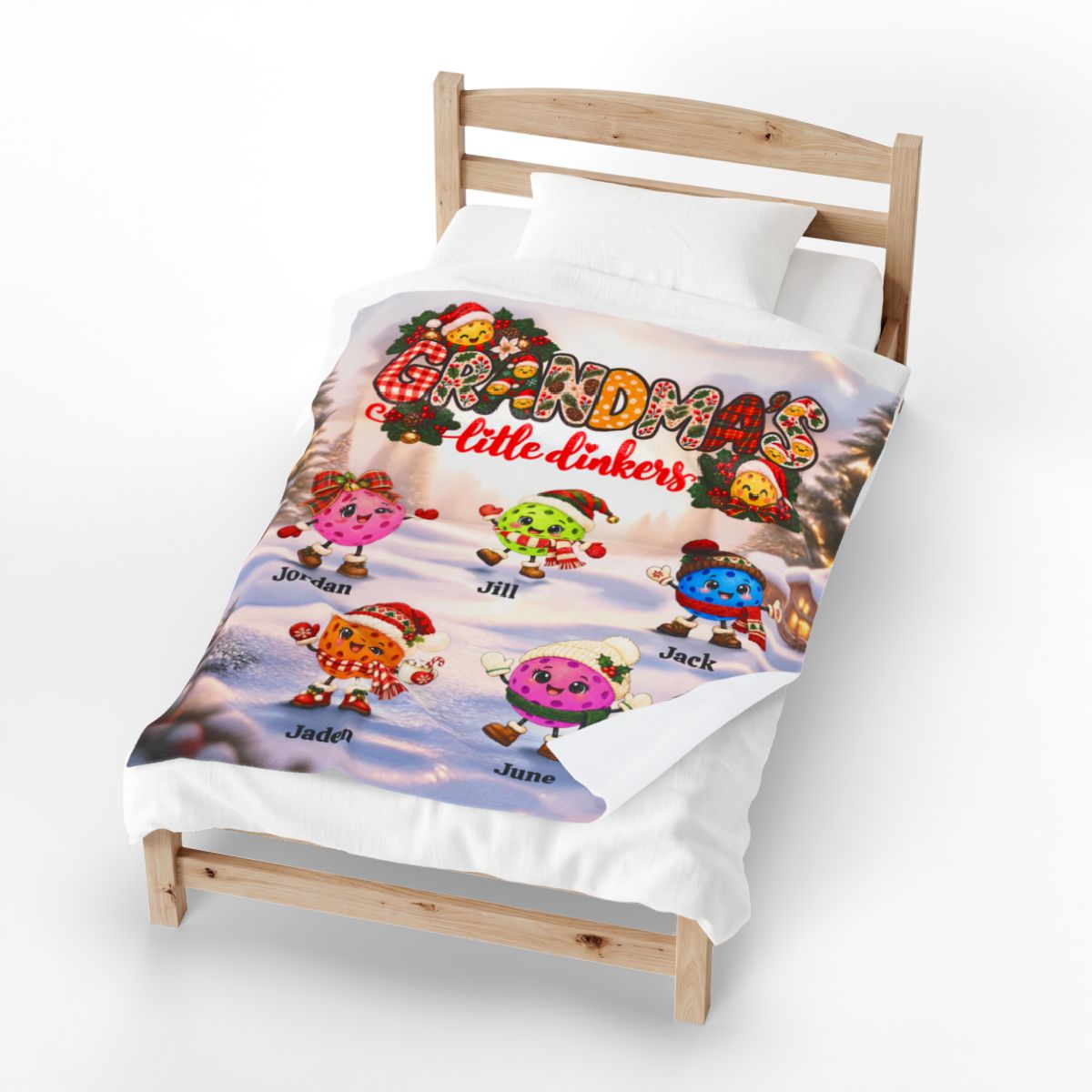 Grandma's Little Dinkers Personalized Xmas Pickleball Themed Velveteen Plush Blanket