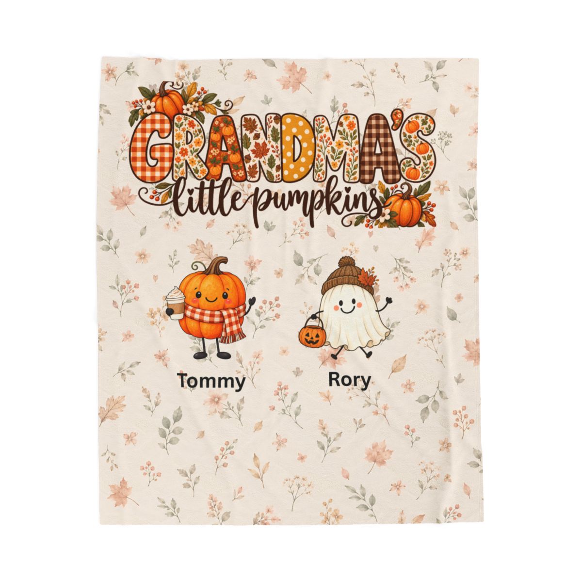 Personalize Grandma's Little Pumpkins Blanket, Custom Fall Theme, Grandkids Names On Velveteen Plush Blanket