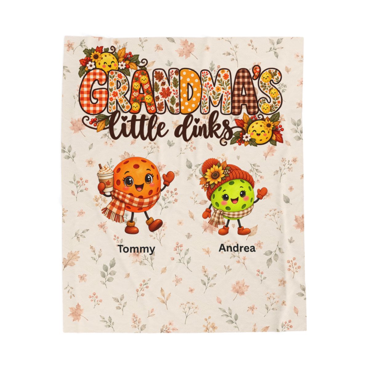 Personalized Grandma’s Little Dinks Fall Blanket, Grandkids Names On Velveteen Plush Blanket