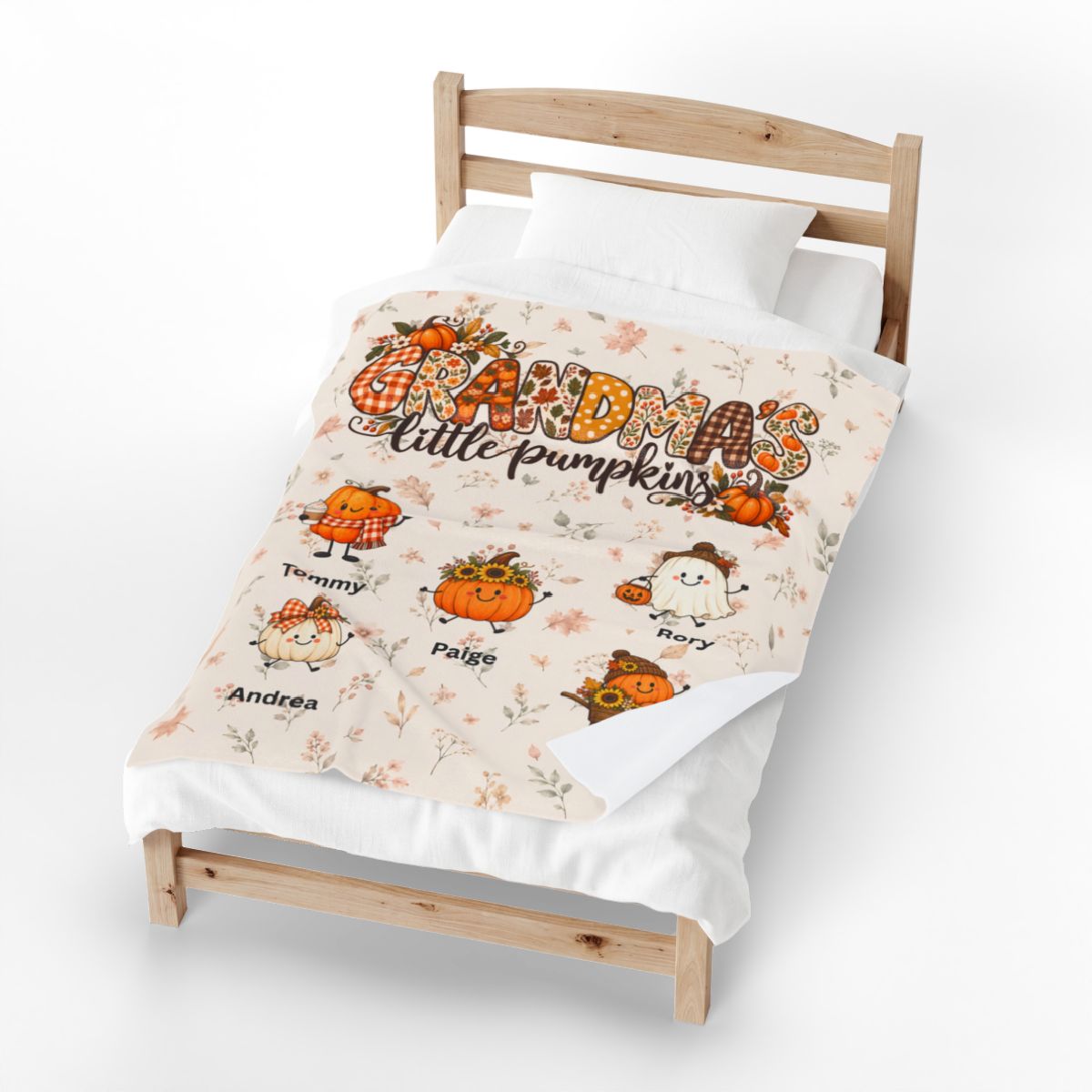 Personalize Grandma's Little Pumpkins Blanket, Custom Fall Theme, Grandkids Names On Velveteen Plush Blanket