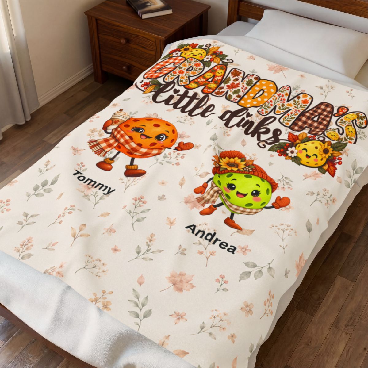 Personalized Grandma’s Little Dinks Fall Blanket, Grandkids Names On Velveteen Plush Blanket